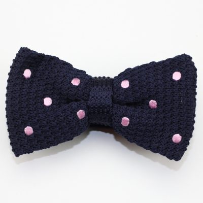Blue Knitted Pink Polka Dots Men’s Bow Tie