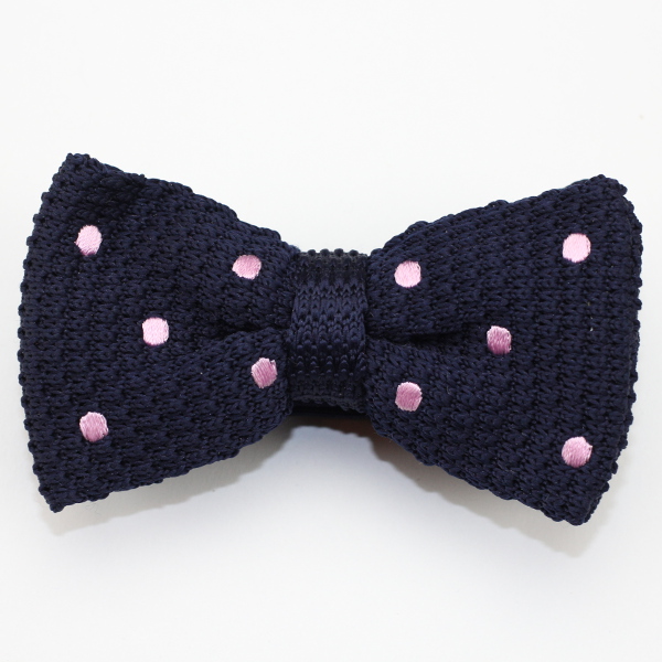 Blue Knitted Pink Polka Dots Men’s Bow Tie