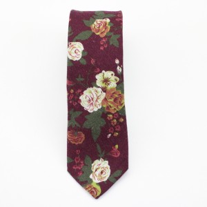 Kruwear skinny flower printed rose brown cotton neck tie
