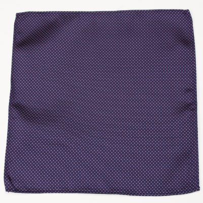 100% silk blue pocket square with red dots