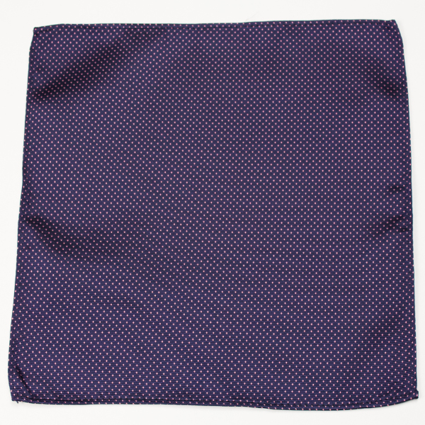100% silk blue pocket square with red dots