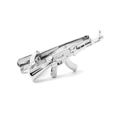 AK-47 assault gun silver tie bar tie clip