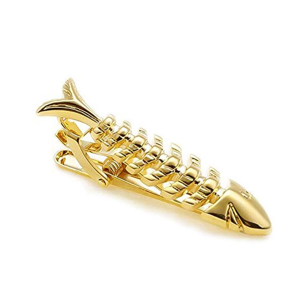 Fish Skeleton bone Gold Tie Clip