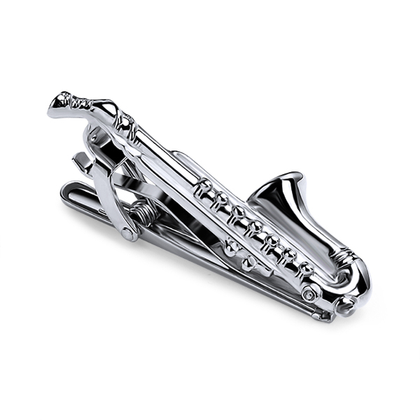 Saxophone Silver Tie Bar Tie Clip