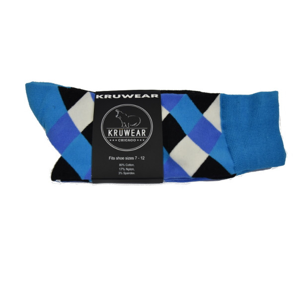 Angel Blue, Bright Blue, White & Black Argyle Socks