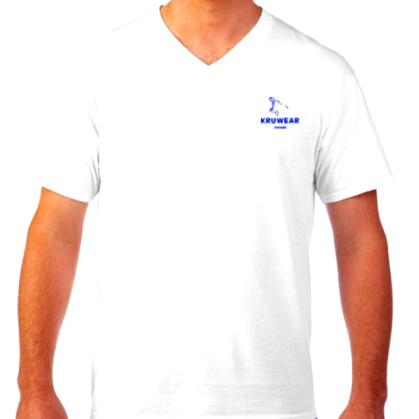 Kruwear logo embroidered white v-neck t-shirts