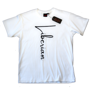 Liberian vertical cursive white t-shirt