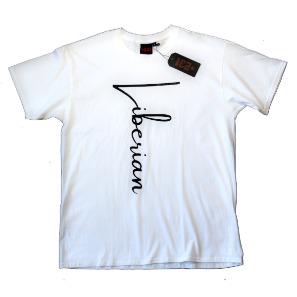 Liberian vertical cursive white t-shirt